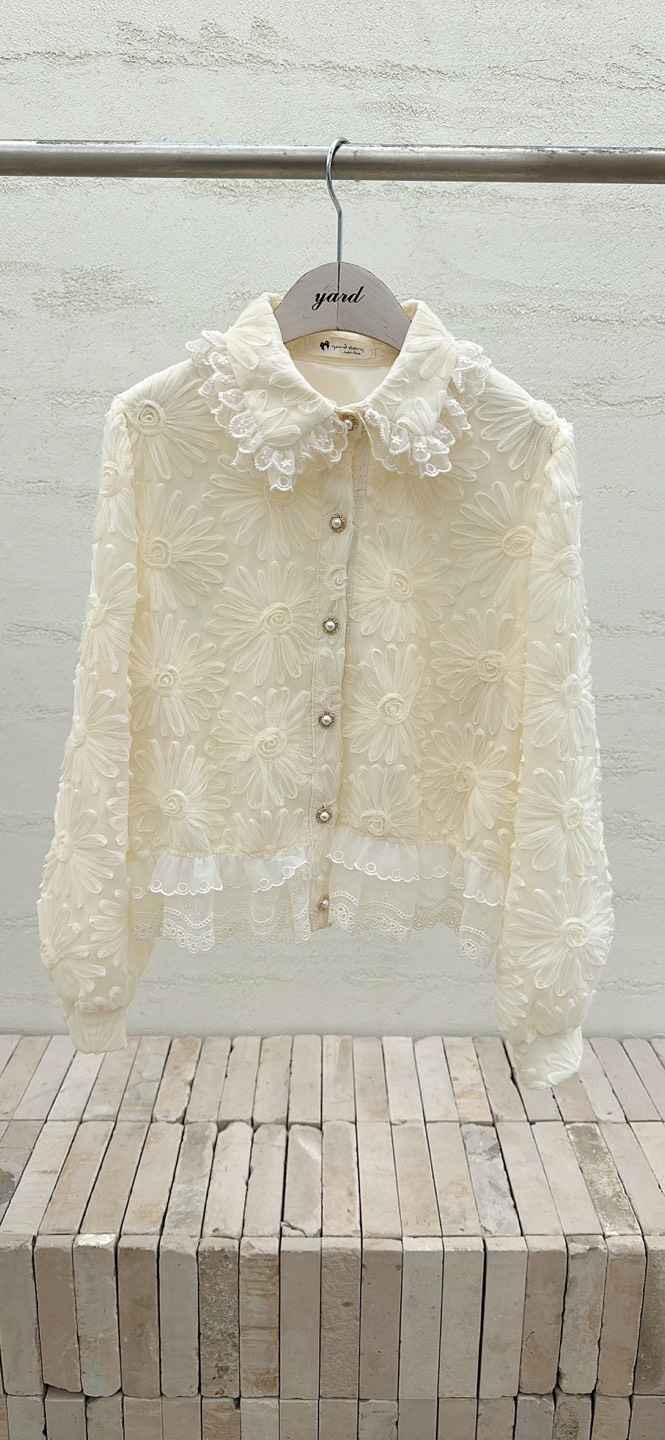 YARD東大門㊣代購女士新品25秋冬人氣襯衫蕾絲衫刺繡開衩繡花YARD襯衫/蕾絲衫