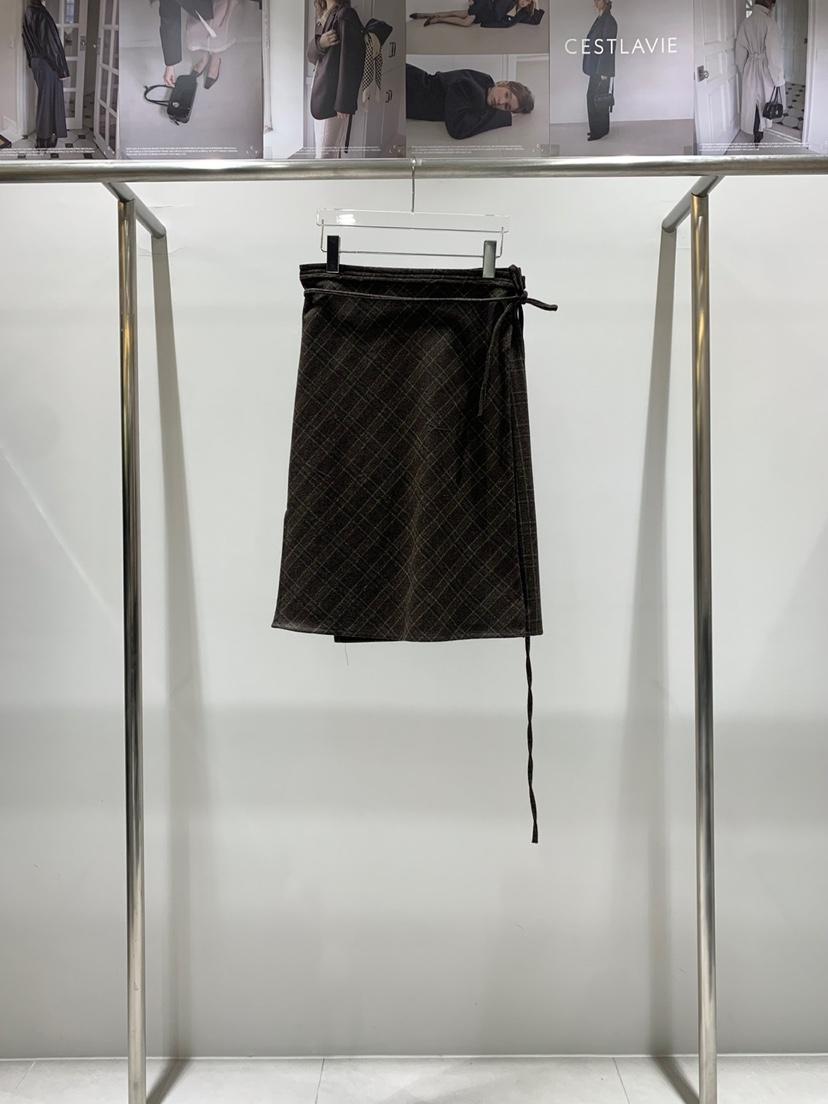 CESTLAVIE韓國代購㊣女士新品25秋冬半身裙中短裙含腰帶裹身裙羊毛格紋CESTLAVIE半身裙/中短裙