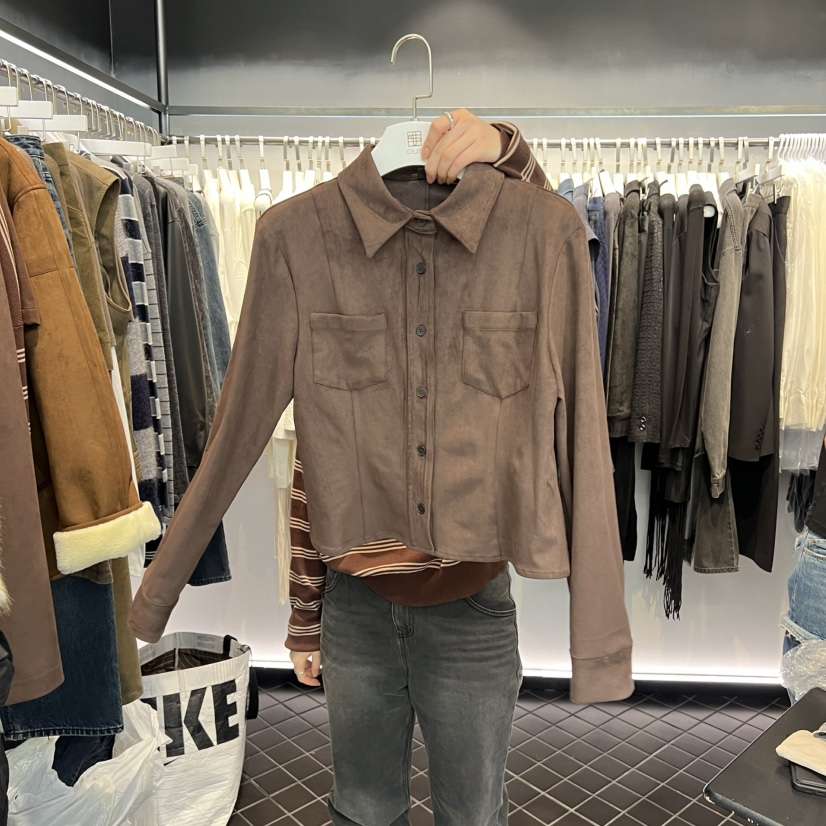 OUS/INCH-L東大門㊣實拍女士新品真品休閑襯衫蕾絲衫絨面革OUS/INCH襯衫/蕾絲衫