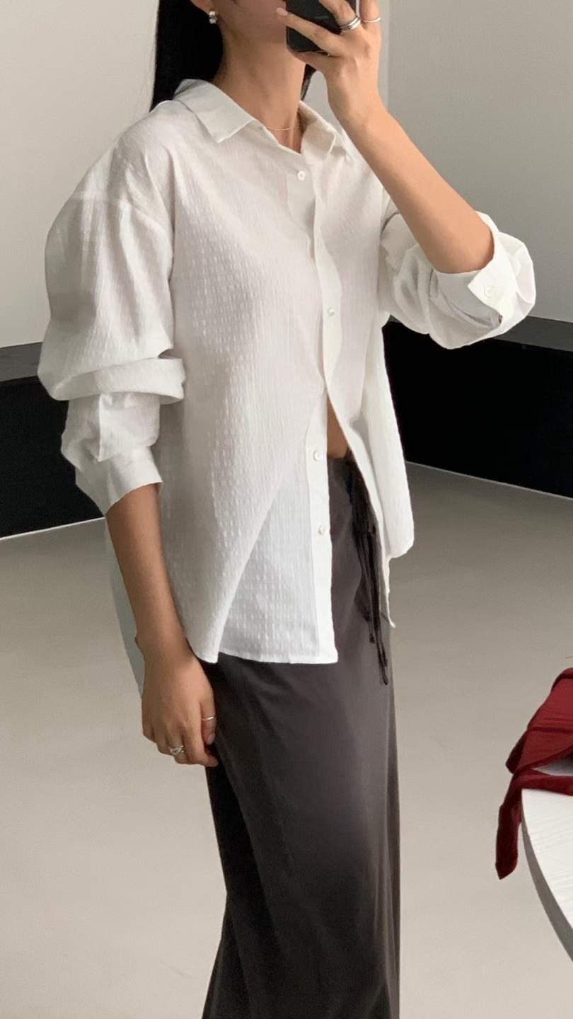 FLAT WHITE韓國代購㊣女裝新品真品休閑人氣25秋冬襯衫蕾絲衫FLAT WHITE襯衫/蕾絲衫