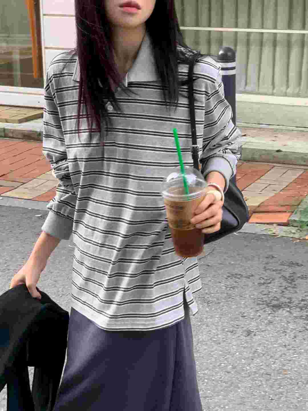 FLAT WHITE韓國代購㊣女士新款熱賣時尚職業長袖T恤不含腰帶FLAT WHITE長袖T恤