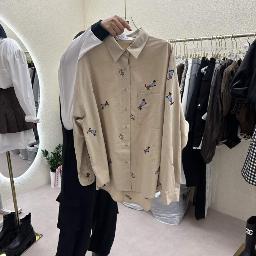 DRAWING東大門㊣代購女裝新品職業25秋冬襯衫蕾絲衫不含領帶刺繡DRAWING襯衫/蕾絲衫