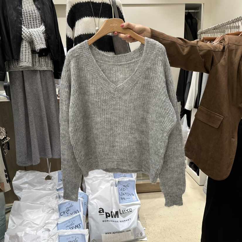 MELO東大門㊣直郵女裝新品時尚休閑真品25秋冬人氣推薦毛衣V領MELO毛衣