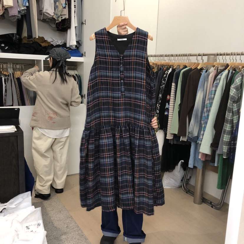 DOHWAJI東大門㊣代購女士新款真品時尚職業熱賣25秋冬連衣裙格紋DOHWAJI連衣裙
