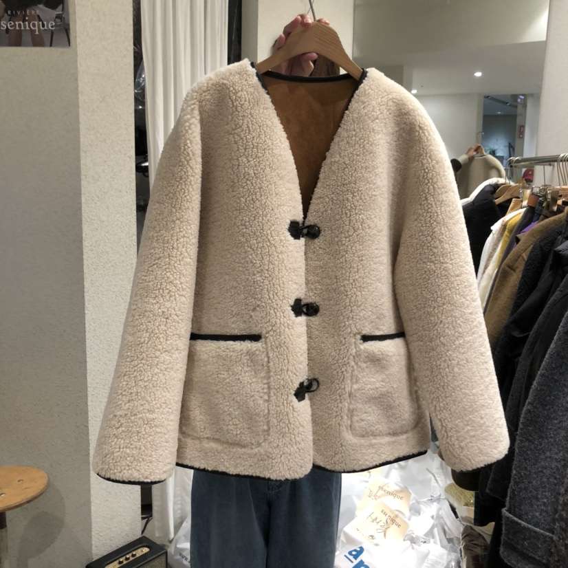 SSEMIENNE東大門㊣代購女裝新品熱賣25秋冬休閑夾克兩面穿羊毛SSENIQUE夾克