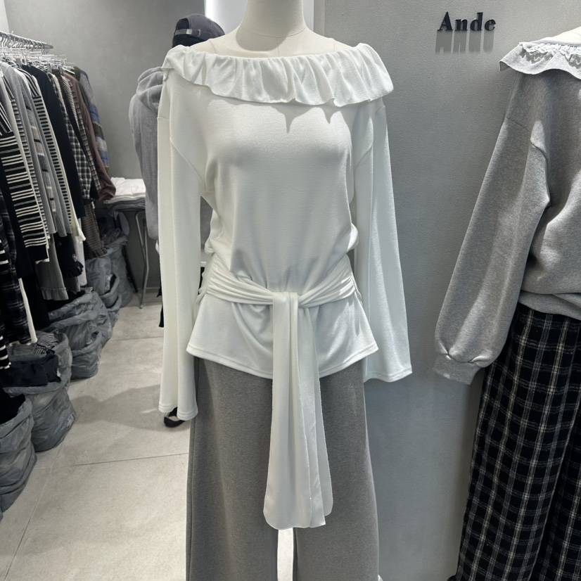 ANDE東大門㊣實拍女裝新款真品25秋冬時尚熱賣長袖T恤荷葉邊Ande長袖T恤
