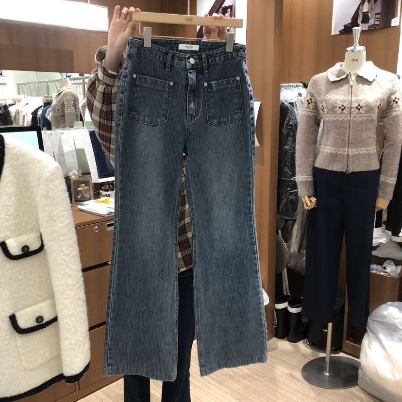 OGI東大門㊣直郵女士新款時尚推薦人氣25秋冬熱賣牛仔褲條紋FLat OGI牛仔褲