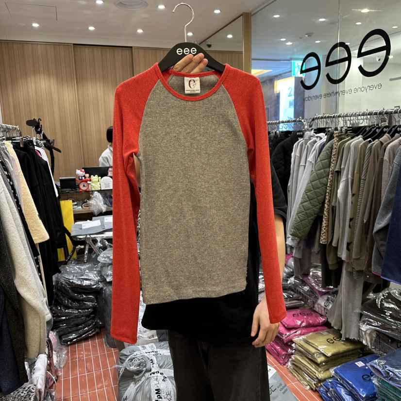 E/E/E韓國直郵㊣女士新品休閑真品時尚25秋冬熱賣長袖T恤E/E/E長袖T恤
