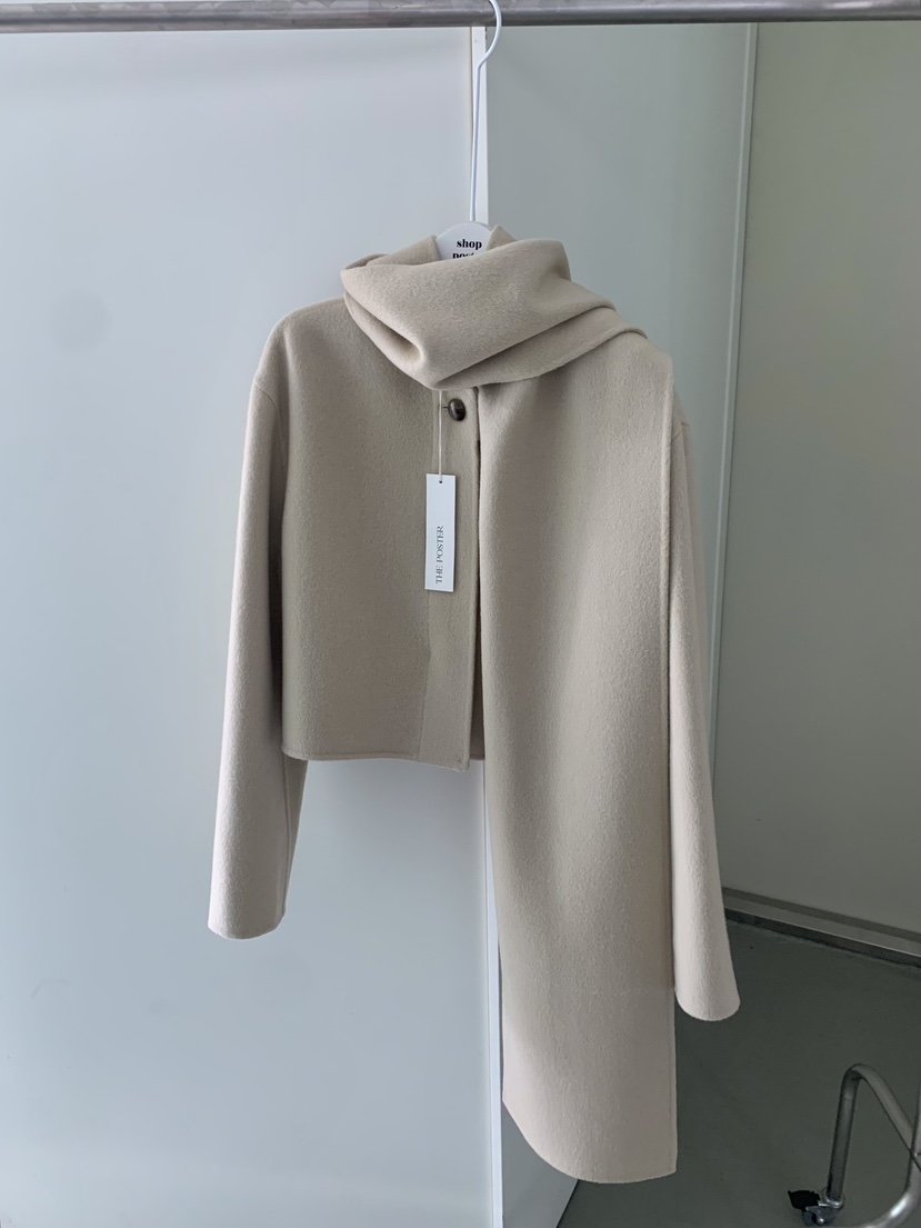 SHOP POSTER韓國代購㊣女裝新款職業時尚休閑短款大衣圍巾SHOP_POSTER短款大衣