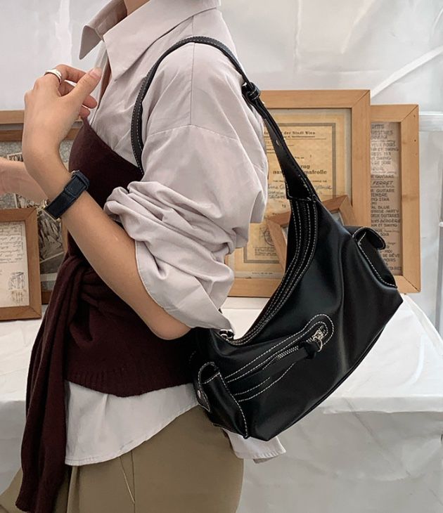 POSH BLUE韓國直郵㊣女士新款25秋冬時尚人氣單肩斜跨包拉鏈POSH BLUE單肩/斜跨包