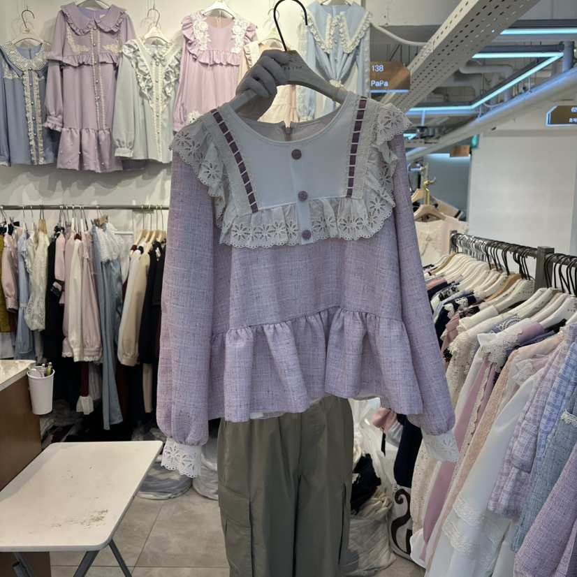 PAPA韓國直郵㊣女士新品休閑熱賣人氣25秋冬推薦襯衫蕾絲衫PAPA襯衫/蕾絲衫