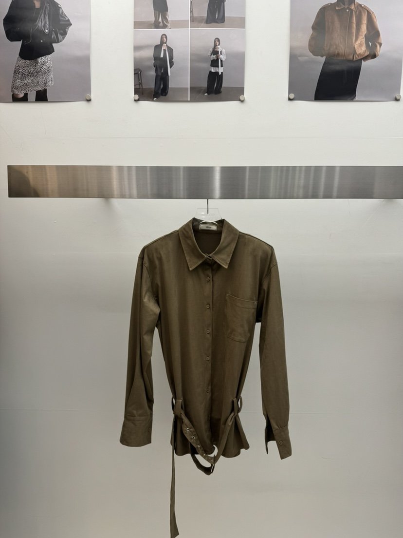 AMOOD東大門㊣實拍女士新品時尚職業真品休閑襯衫蕾絲衫含腰帶AMOOD襯衫/蕾絲衫