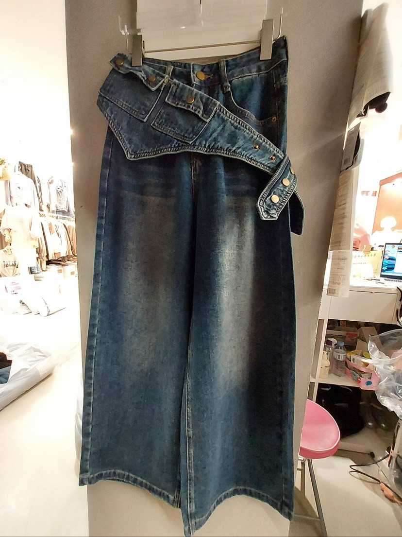 MOMAZU韓國直郵㊣女士新款真品休閑人氣牛仔褲含腰帶系腰帶MOMAZU牛仔褲