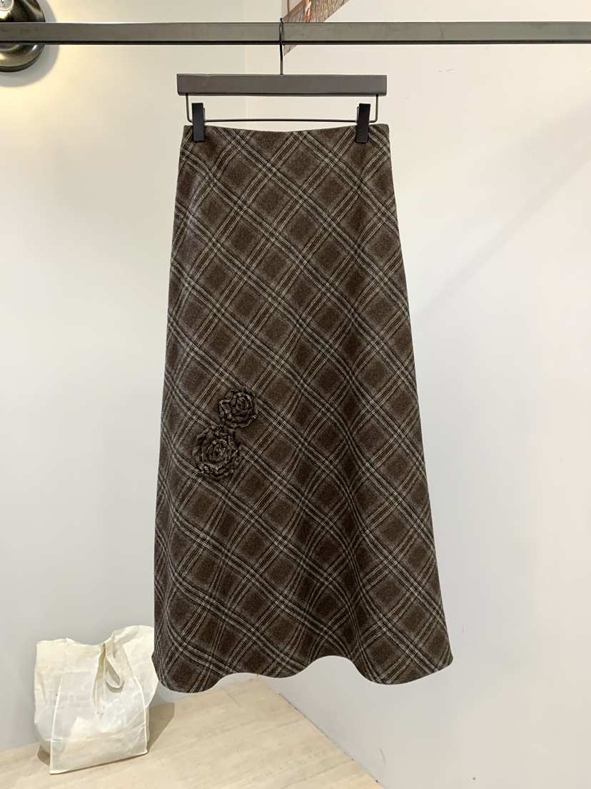 SOFTNESS韓國直郵㊣女裝新品休閑職業真品推薦長裙刺繡格紋Softness/Cosmic長裙