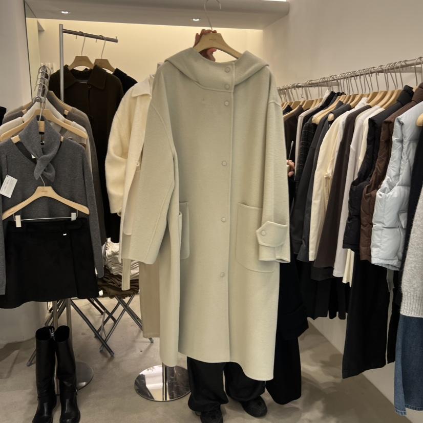 PHILO東大門㊣直郵女士新品職業25秋冬中長款大衣手工制作連帽PHILO中長款大衣