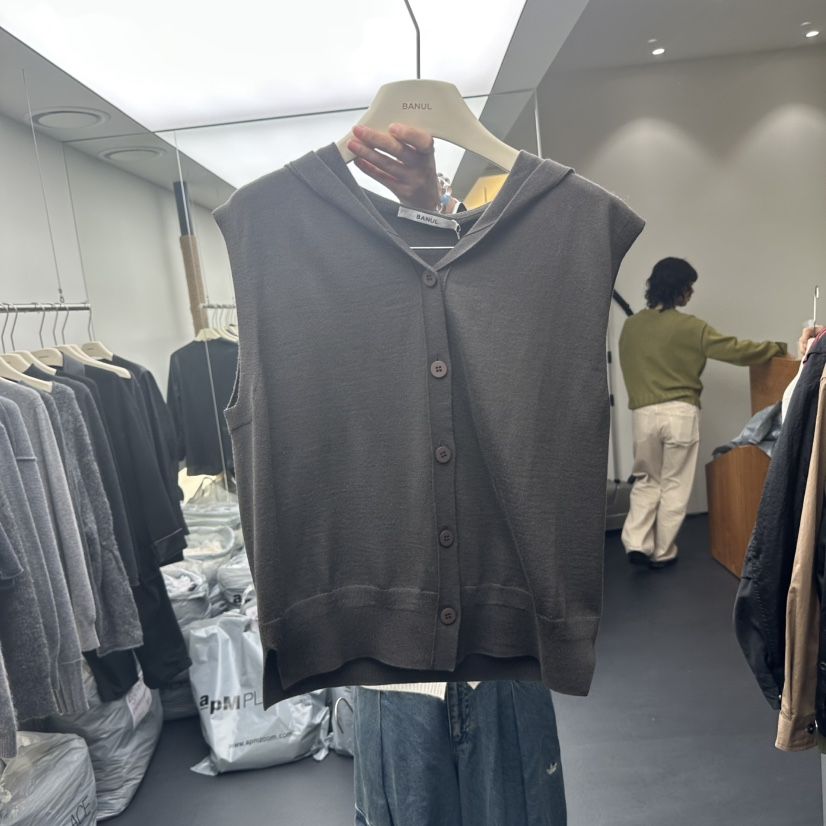BANUL韓國代購㊣女裝新品休閑熱賣推薦職業人氣馬甲羊毛連帽BANUL馬甲