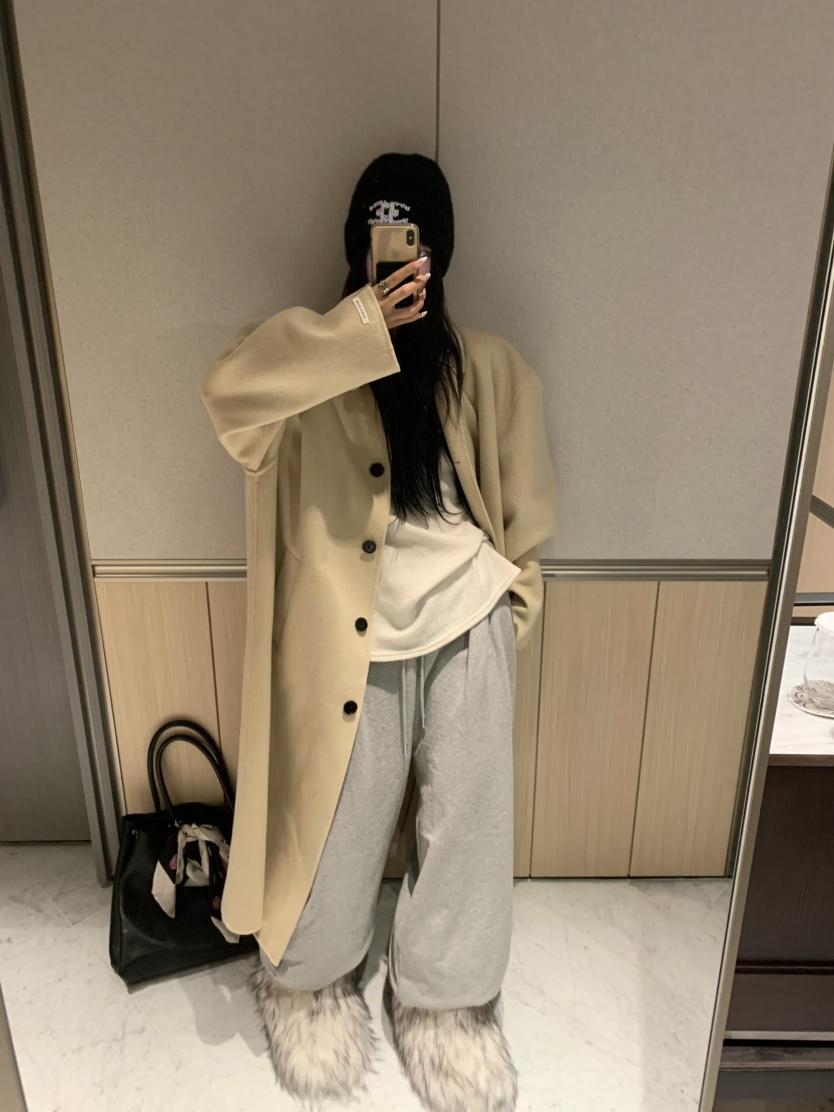 VIRKIN東大門㊣代購女裝新款25秋冬休閑中長款大衣手工制作VIRKIN中長款大衣