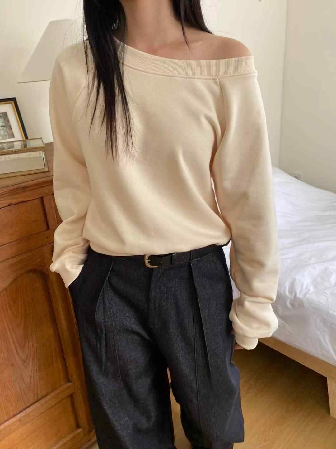 M.STORY韓國代購㊣女裝新品25秋冬時尚休閑人氣熱賣衛衣船領M.STORY衛衣