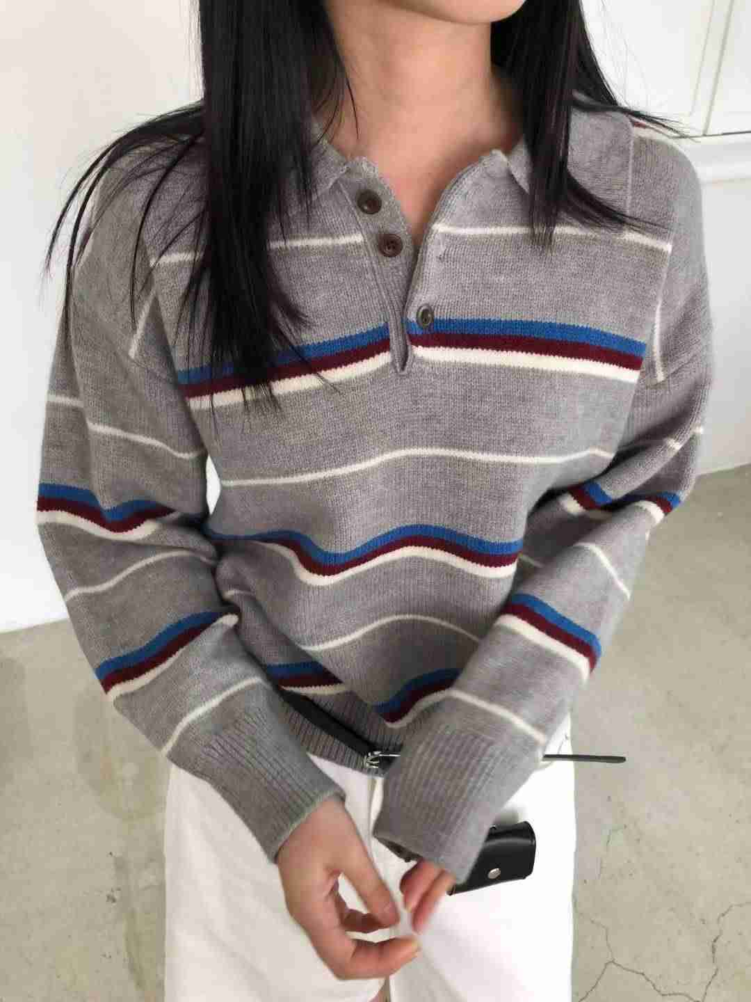 M.STORY東大門㊣實拍女士新品人氣推薦針織衫不含內搭條紋M.STORY針織衫