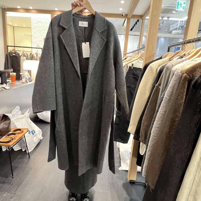 OBJECT東大門㊣代購女裝新品時尚中長款大衣含腰帶手工駝色OBJECT中長款大衣