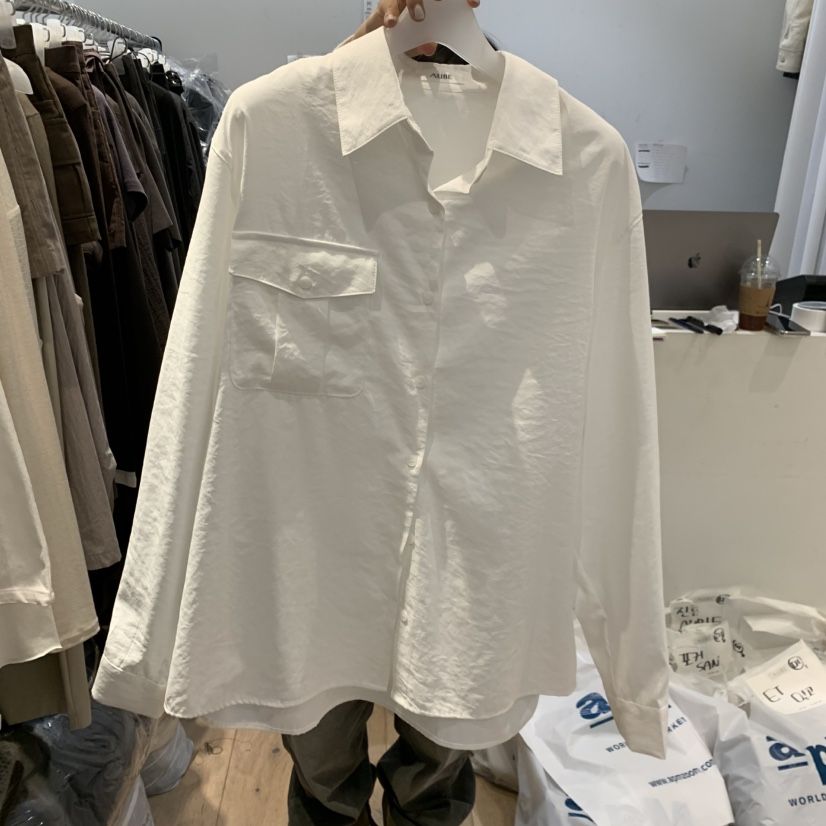 AUBE韓國代購㊣女士新品時尚休閑真品職業推薦襯衫蕾絲衫口袋AUBE襯衫/蕾絲衫