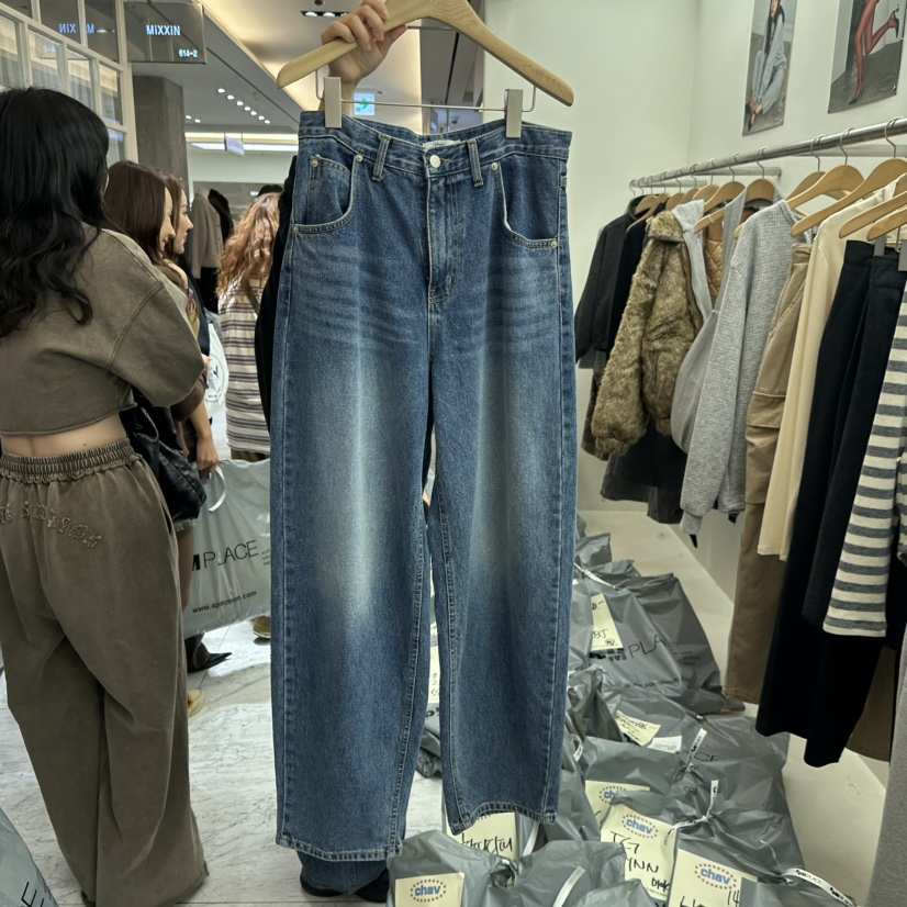 CHAV東大門㊣實拍女裝新品時尚推薦25秋冬真品熱賣牛仔褲褶皺CHAV牛仔褲