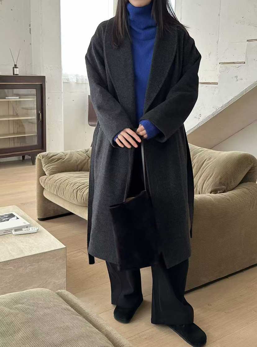 LE VASE東大門㊣直郵女裝新款時尚人氣中長款大衣含腰帶披肩LE VASE中長款大衣