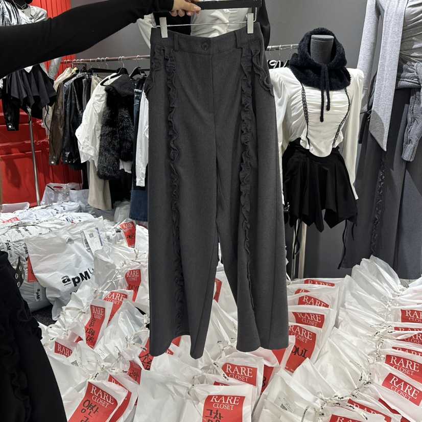 RARE CLOSET韓國代購㊣女士新款時尚休閑褲荷葉邊羊毛褶皺RARE CLOSET休閑褲