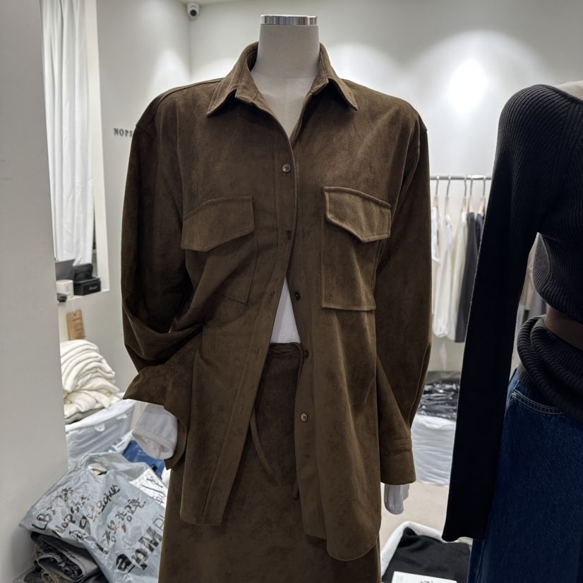 NOPSIS東大門㊣實拍女士新品25秋冬真品職業襯衫蕾絲衫絨面革NOPSIS襯衫/蕾絲衫