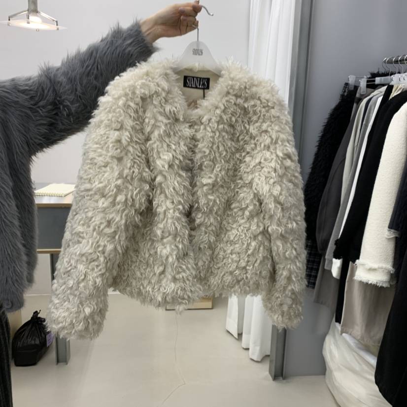 STAINLESS東大門㊣代購女士新品熱賣25秋冬真品夾克羊毛皮絎縫STAINLESS夾克