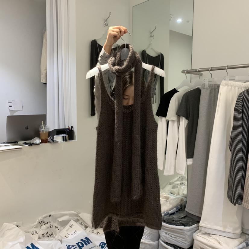 AUBE東大門㊣代購女士新品25秋冬人氣吊帶背心含飄帶馬海毛AUBE吊帶/背心