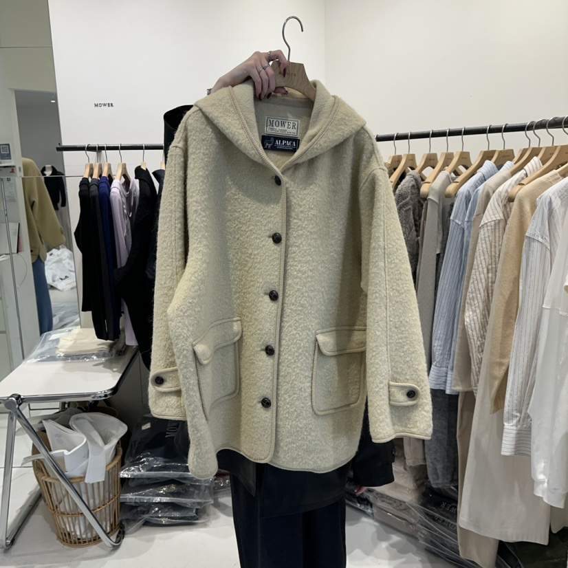 MOWER東大門㊣直郵女裝新品時尚休閑熱賣職業中長款大衣兜帽MOWER中長款大衣