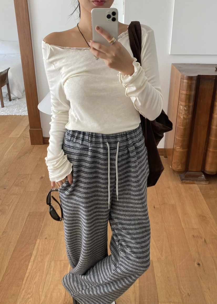 OUPPT東大門㊣代購女裝新品人氣真品時尚職業長袖T恤蕾絲褶皺OUPPT長袖T恤