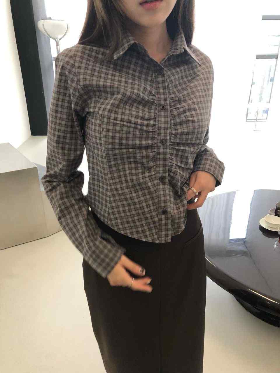 VIVID韓國直郵㊣女士新款休閑25秋冬人氣襯衫蕾絲衫搖粒絨格紋VIVID襯衫/蕾絲衫