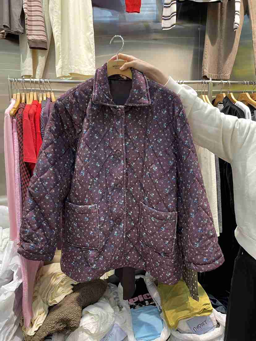 MENDL S韓國直郵㊣女士新款熱賣職業25秋冬夾克天鵝絨花朵絎縫MENDL S夾克