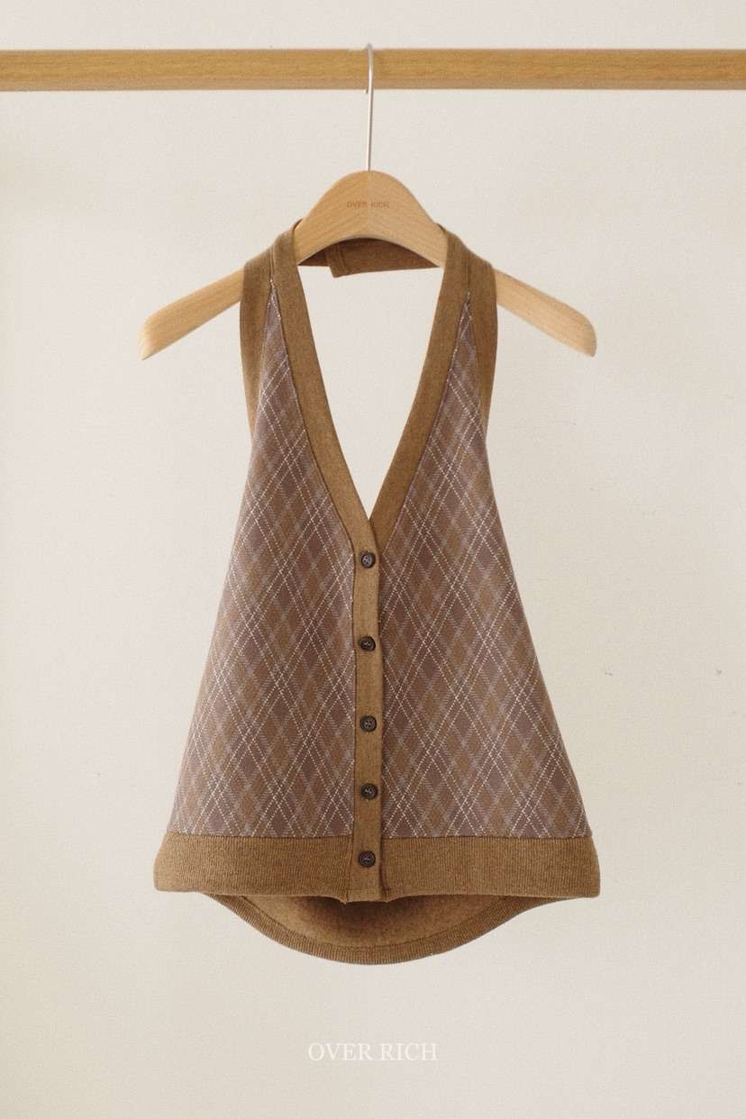 OVER RICH東大門㊣實拍女裝新品職業人氣吊帶背心羊毛格紋OVER RICH吊帶/背心