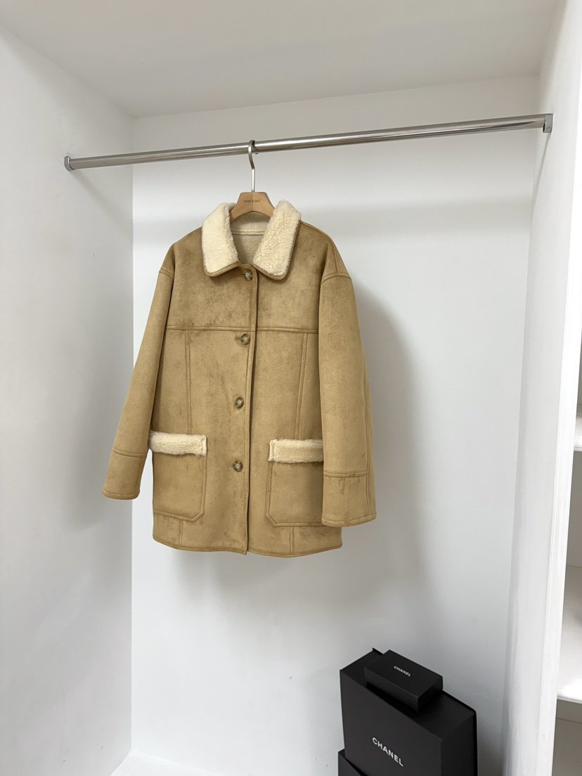 LIGHT AND SALT東大門㊣實拍女士新款熱賣中長款大衣絨面革LIGHT AND SALT中長款大衣