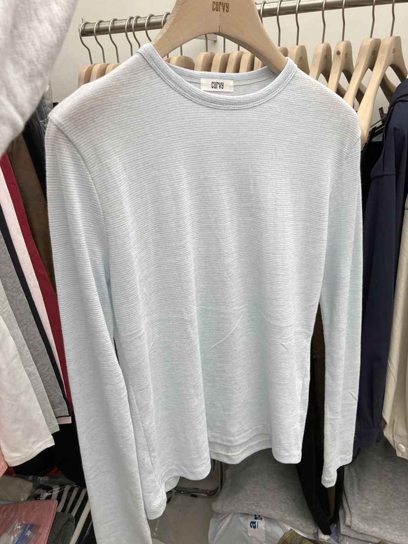 CURVY東大門㊣代購女裝新品休閑人氣25秋冬長袖T恤棉質條紋CURVY長袖T恤