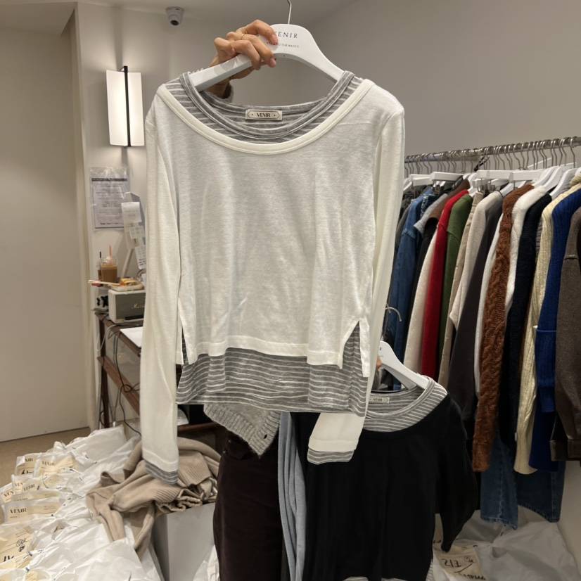 VENIR-a東大門㊣實拍女士新款職業人氣休閑真品長袖T恤假兩件VENIR-a長袖T恤