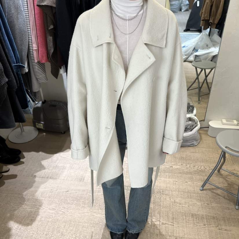 W AND J東大門㊣直郵女裝新品人氣時尚職業短款大衣含腰帶W AND J短款大衣