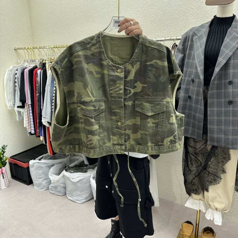 DRAWING東大門㊣代購女裝新品真品休閑25秋冬時尚馬甲迷彩棉DRAWING馬甲
