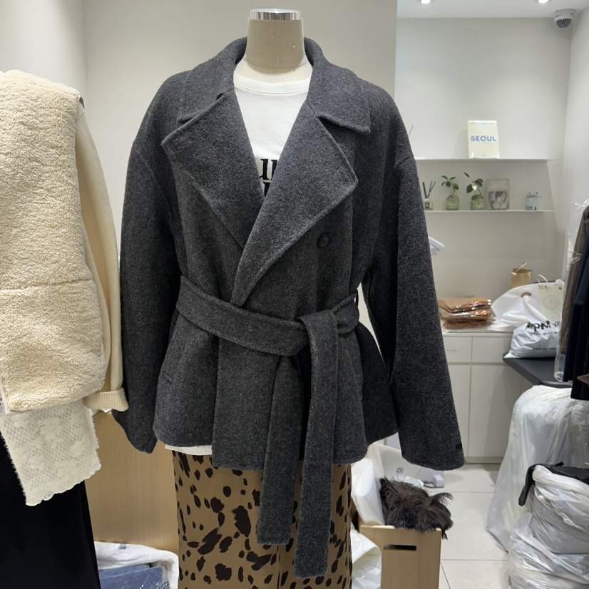 EN.U東大門㊣實拍女士新款25秋冬休閑推薦人氣短款大衣含腰帶EN.U短款大衣