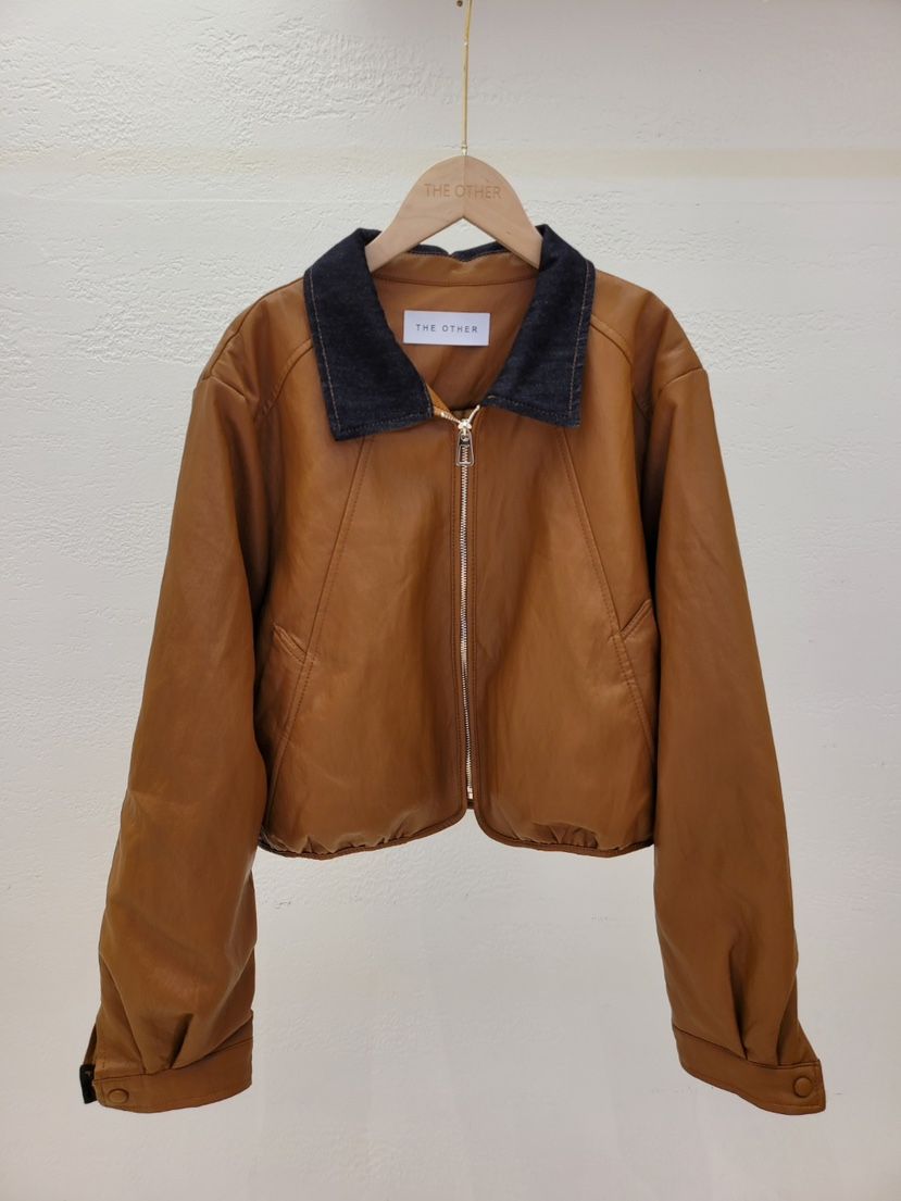 THE OTHER韓國代購㊣女裝新品職業25秋冬夾克復古皮革絎縫THE OTHER夾克