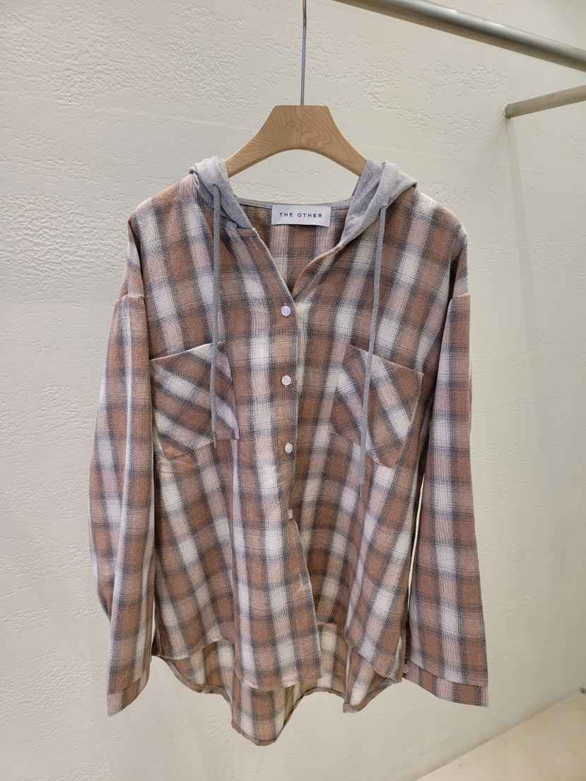 THE OTHER東大門㊣代購女士新品人氣25秋冬襯衫蕾絲衫格紋連帽THE OTHER襯衫/蕾絲衫
