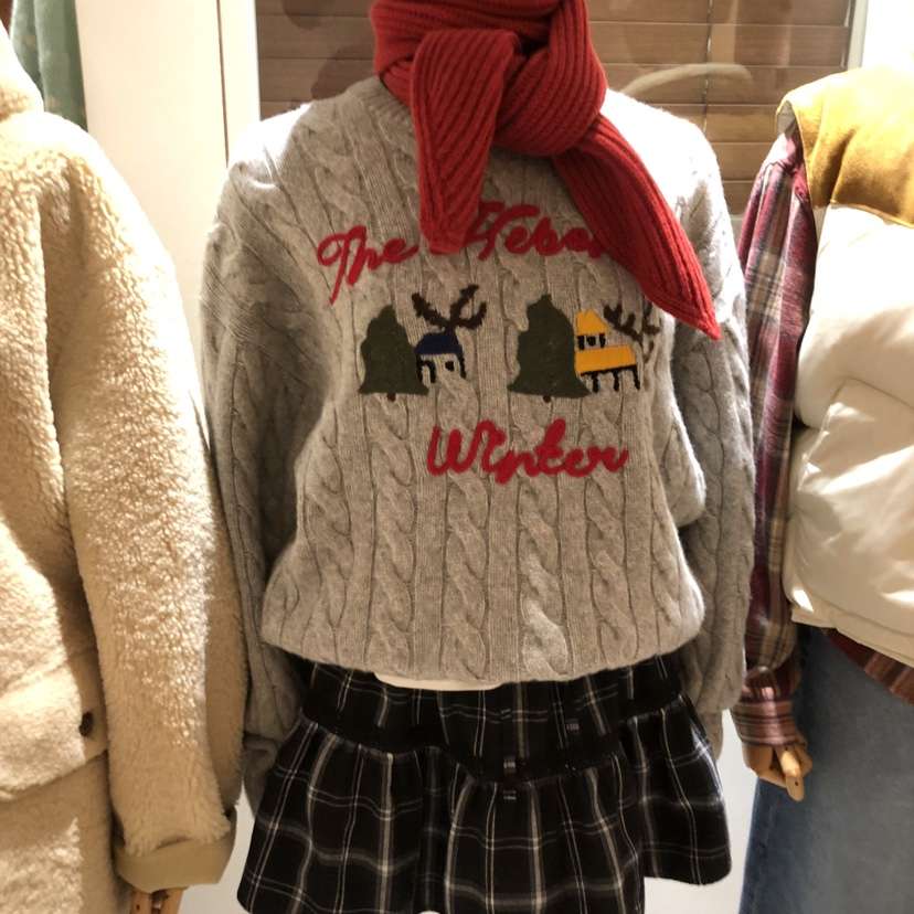 HEBON韓國代購㊣女裝新品真品休閑職業針織衫不含圍巾麻花針織HEBON針織衫