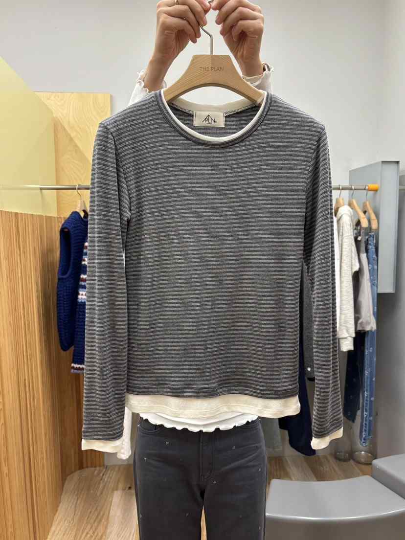 THEPLAN韓國代購㊣女士新品職業時尚熱賣真品休閑長袖T恤雙層THE PLAN長袖T恤