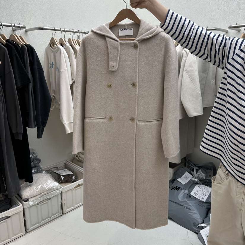 HUMMING BIRD東大門㊣代購女裝新款人氣中長款大衣含腰帶連帽HUMMING BIRD中長款大衣
