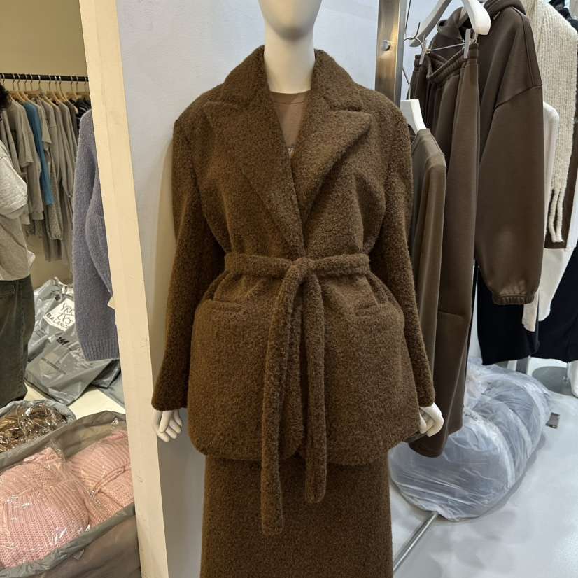 VISUAL SPACE東大門㊣直郵女裝新品時尚短款大衣含腰帶泰迪熊VISUAL SPACE短款大衣