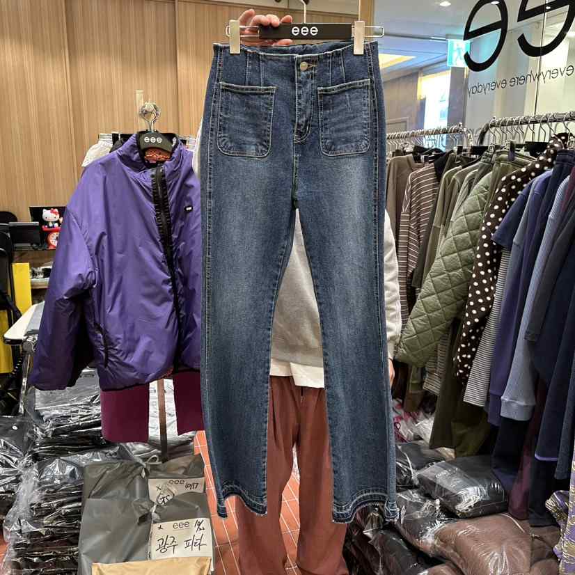 E/E/E東大門㊣代購女士新款熱賣推薦職業25秋冬牛仔褲腰帶E/E/E牛仔褲