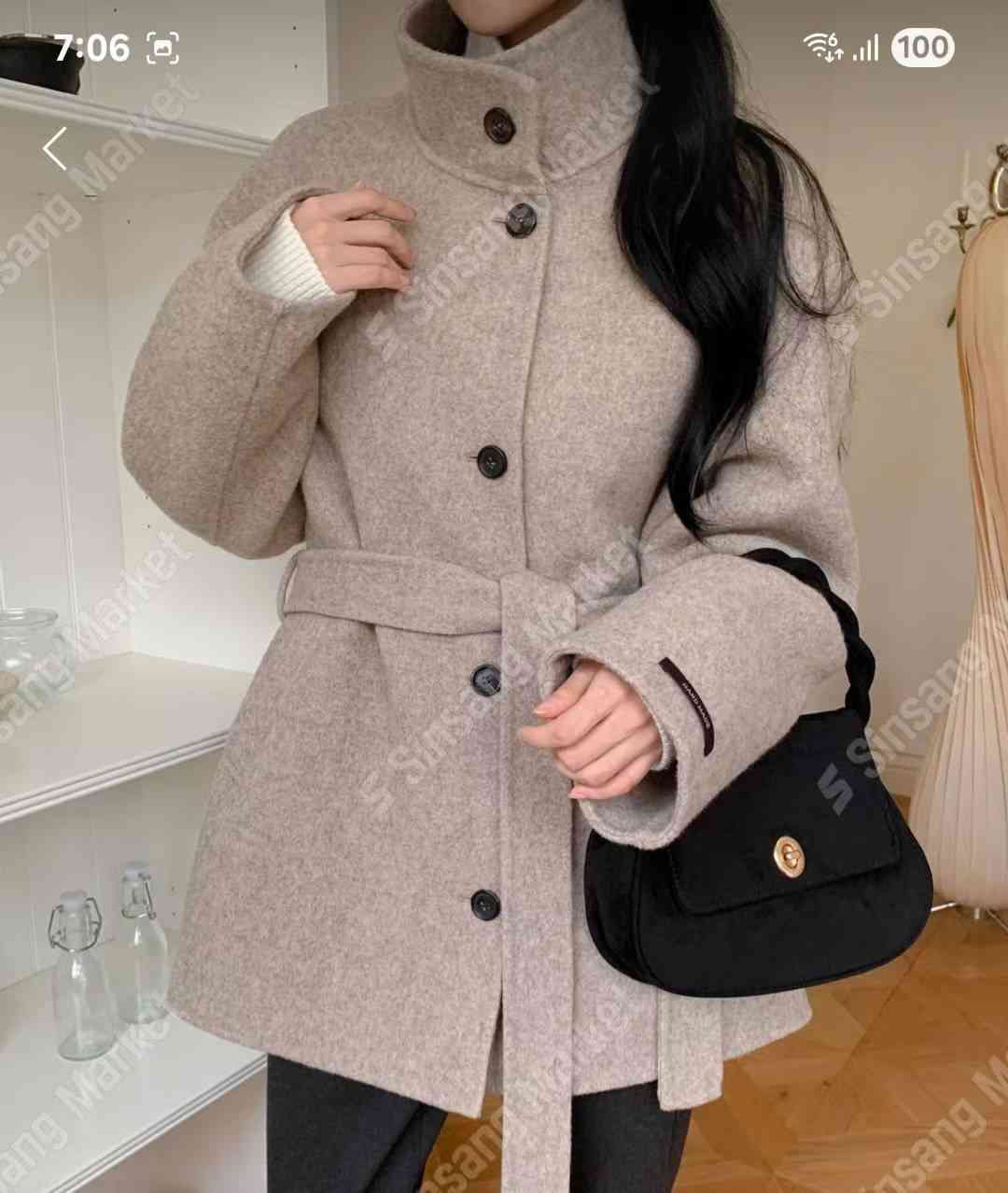 I_HOUR韓國直郵㊣女士新品25秋冬職業人氣真品短款大衣含腰帶i hour短款大衣